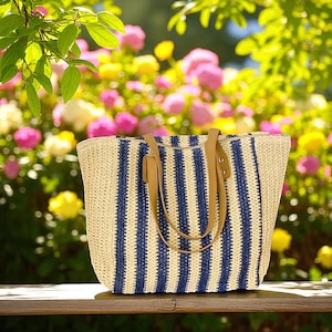 Woven Straw Beach Bag Handmade Summer Tote Natural Large Shoulder Bag Boho Style Purse for Women Vacation Picnic Market