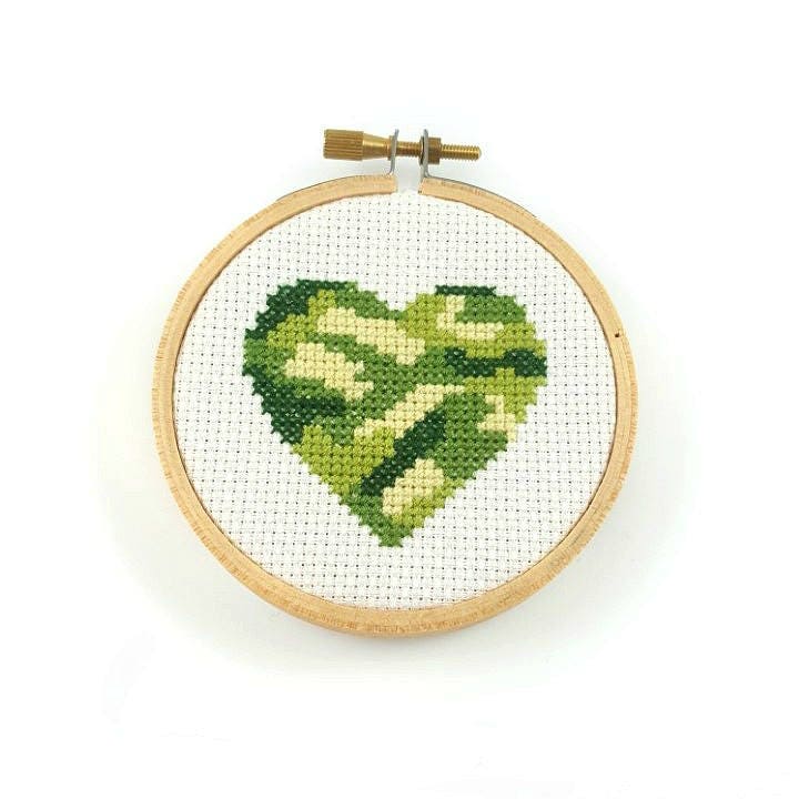 Camouflage heart cross stitch pattern army print heart | Etsy