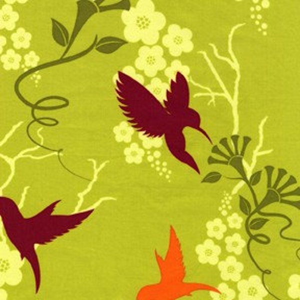 Green Hummingbird Flora and Fauna Patty Young for Michael Miller Fabric Remnant 11x44