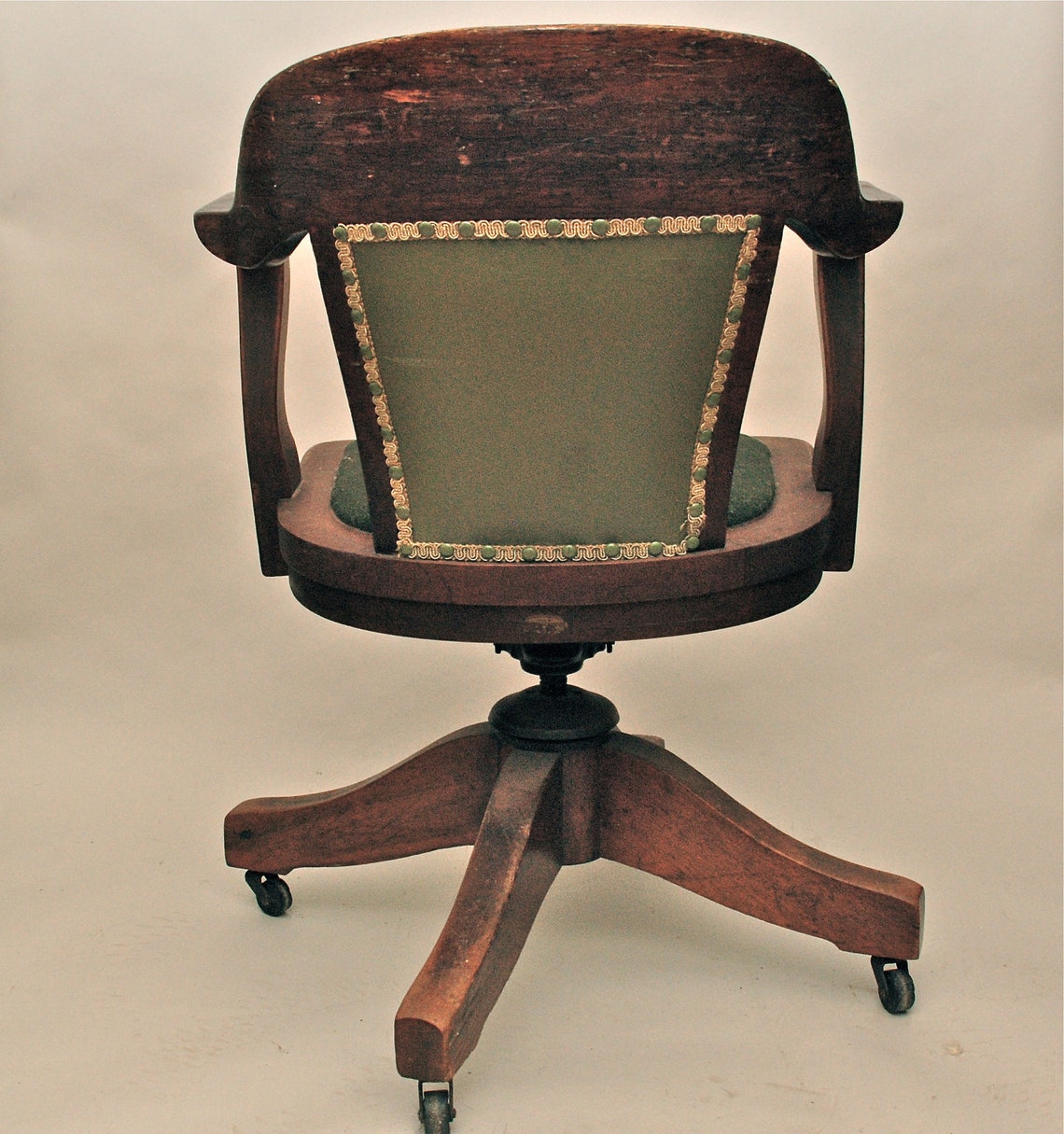 Vintage Antique Wooden Swivel Bankers or Library Chair Etsy