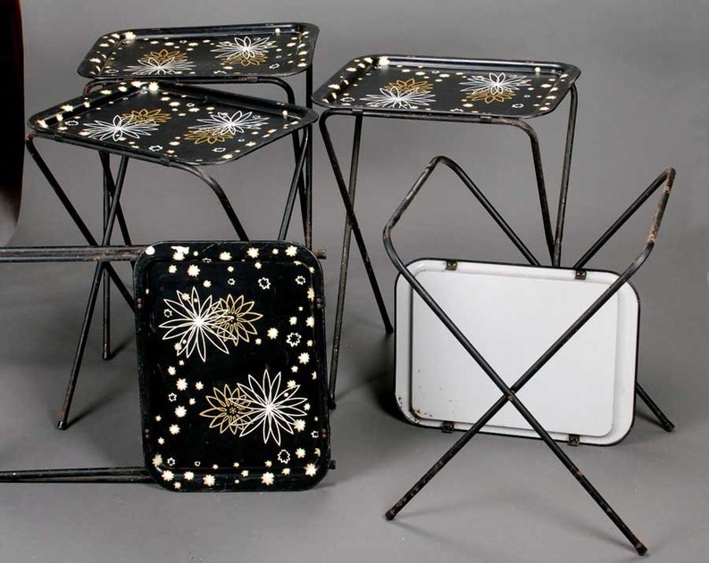 Vintage Black Atomic Metal TV trays set of 5 Etsy