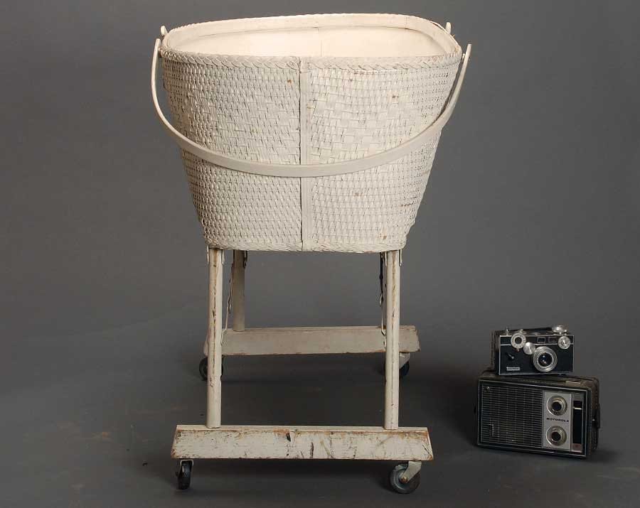SALE Vintage White Wicker Baby Basket on Wheels Etsy