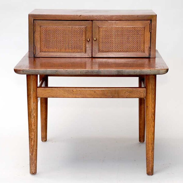 I need Space SALE Vintage Mid Century Solid Wood Tiered  Side Table with cupboard piece 3 of 3