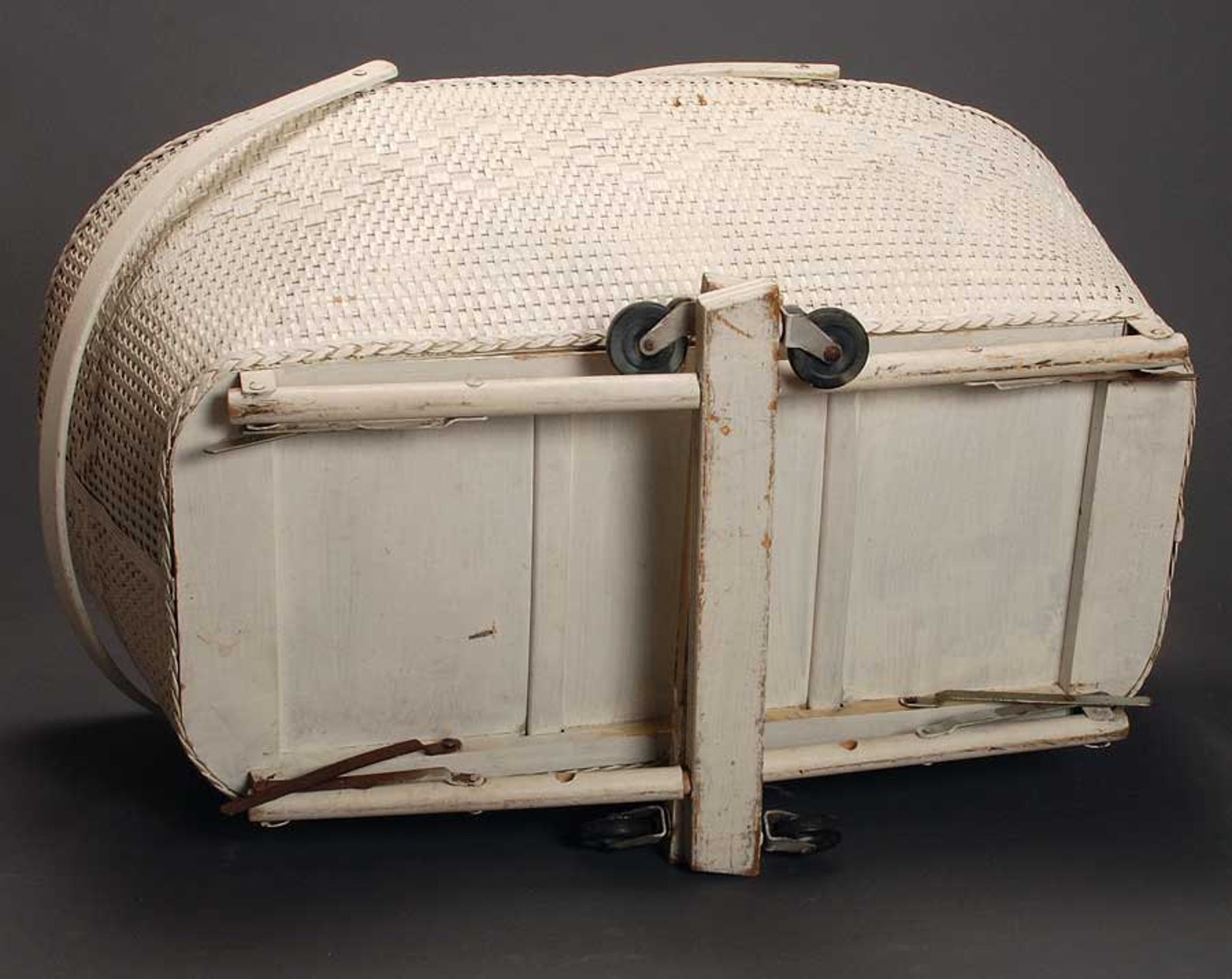 SALE Vintage White Wicker Baby Basket on Wheels Etsy