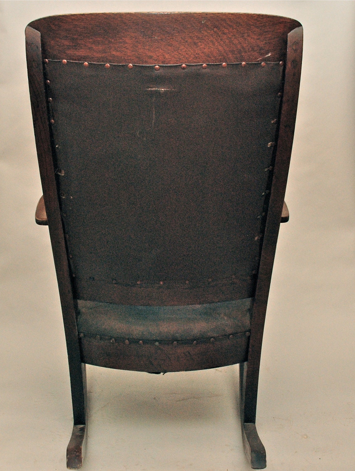 Antique High Back Oak Rocking Chair with Leather Seat and Back Etsy