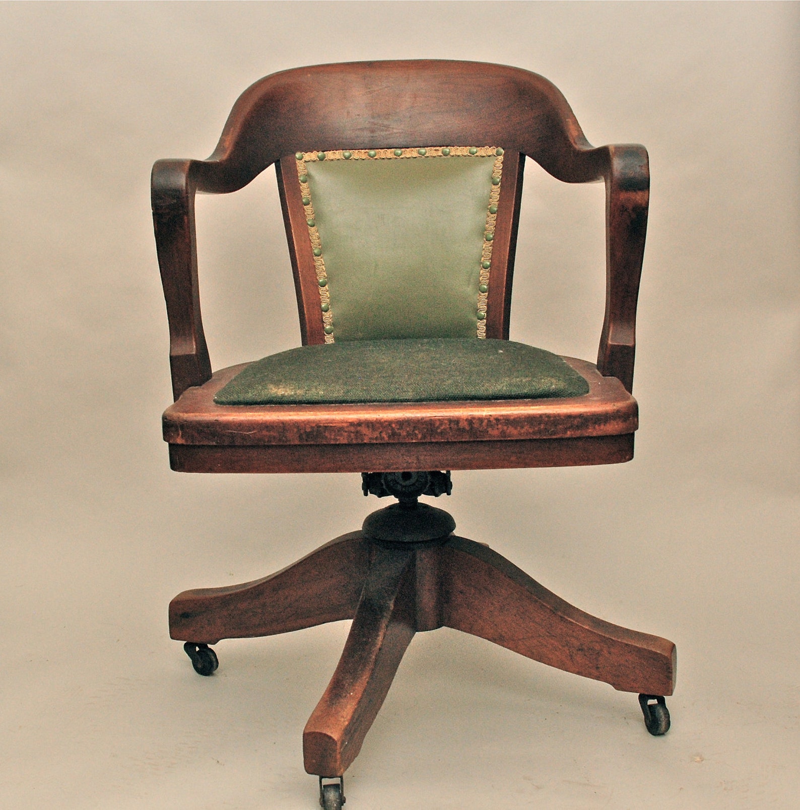 Vintage Antique Wooden Swivel Bankers or Library Chair Etsy