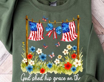 God Shed His Grace On Thee Shirt Christian Patriotic American Flag Trendy July Tee