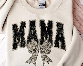 Coquette Leopard Mama Bow Shirt, Mother Mama Mom shirt, Cheetah Leopard Bow Shirt , Mother&#39;s Day Bow Shirt, Mother&#39;s Sweatshirt