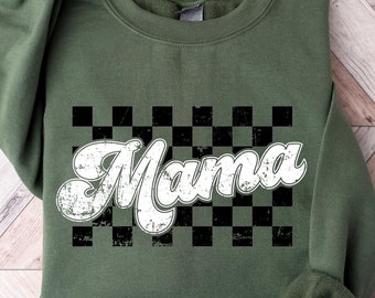 Checkered Retro Mama Sweatshirt, Varsity Mom Crewneck ,Mother&#39;s Day Gifts, Retro Shirt, Retro Mama Shirt, Mother’s Day Gifts, Mom Sweatshirt