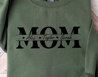 Custom Mama Sweatshirt with Kid Name, Personalized Mom Sweater, Minimalist Mommy Custom Gift for Mother, Custom Kid Name Shirt, Mother&#39;s Day