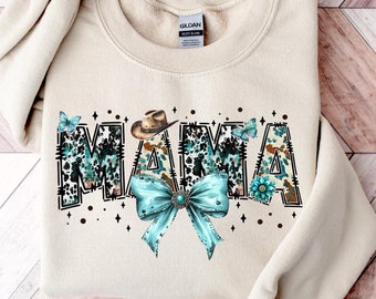 Western Mama Sweatshirt Cow Print Crewneck Country Mom Sweater Gift for Her  Birthday Mother's Day Gift,Gift for mom ,New Mom shirt