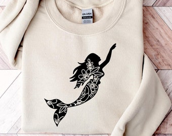 Boho Mermaid Sweatshirt, Floral Mermaid Shirt, Cozy Gifts for Women, Trendy Mermaid Lover Apparel, Mermaid Fishing Shirt, Mermaid lover gift