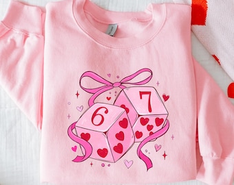 Valentine 67 Cube Six Seven Sweatshirt, Preppy Heart Bow Valentine Number Shirt, Cute Pink Red Checkered Hearts T Shirt, Valentine Shirt