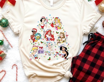 Disney Princess Tree Christmas Lights Shirt, Mickey's Very Merry Christmas Party, Girl Trip Disneyland Christmas Gifts