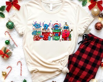 Stitch and lilo Drinks Christmas Coffee Shirt, Very Merry Christmas T-Shirt, Disneyland Christmas Party Matching Gift, Coffee Lover Shirt