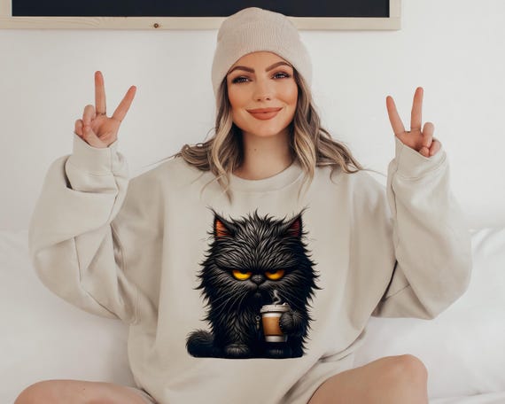 Grumpy Cat tee, Cute Cat Sweatshirt, Black Cat Shirt, Cat Sweatshirt, Womens Funny Sweatshirt, Gift for Cats Lover, Cat Mom Sweatshirt