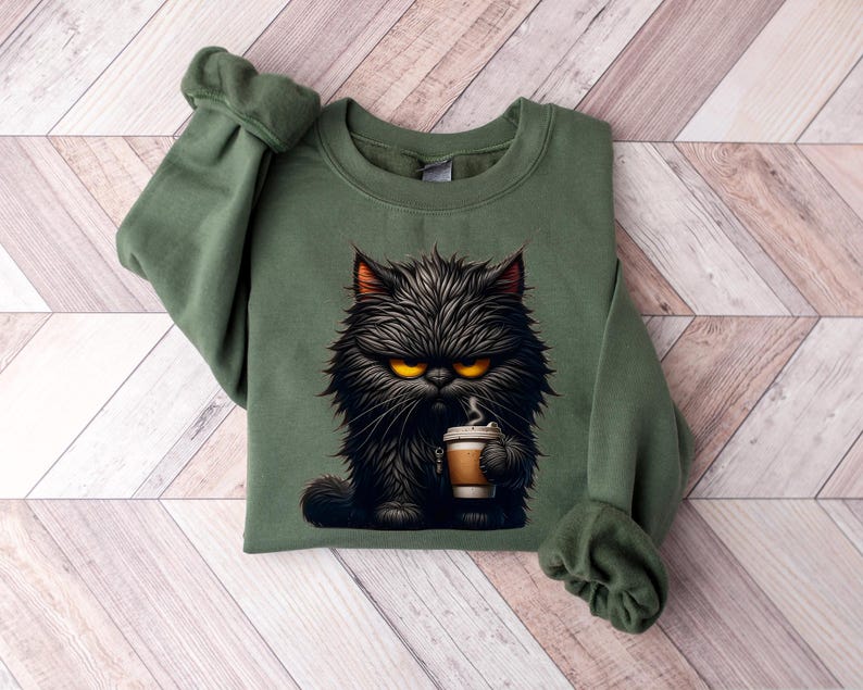 Grumpy Cat tee, Cute Cat Sweatshirt, Black Cat Shirt, Cat Sweatshirt, Womens Funny Sweatshirt, Gift for Cats Lover, Cat Mom Sweatshirt