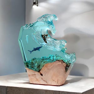 Scuba Diver Night Light Epoxy Resin Lamp | Diving Ocean Theme Desk Light  Personalized Handmade Wood Decor | Custom Birthday Gift for Divers