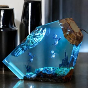 Handmade Dragon Lamp - Fire & Ice Dragon Resin Wood Lamp, 3D Fantasy Table Light, Epoxy Night Lamp, Unique Home Decor, Valentine&#39;s Gift