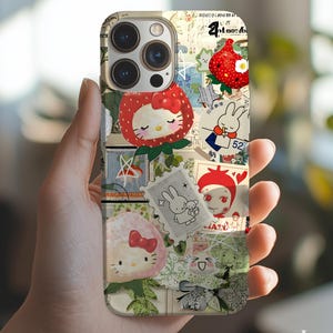 Funda kawaii para iPhone y Samsung, diseño de conejito y fresa, diseño de chica anime, funda kawaii estilo Hello Kitty, funda japonesa kawaii para teléfono