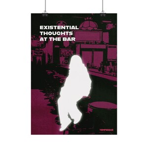 Vreemde muurposter, existentiële sarcastische poster, therapeutische muurdecoratie voor piekeraars, conceptuele statementkunst, barscèneprint, Tempesque afbeelding 2