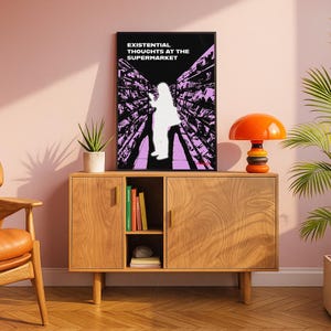 Konstig väggkonstposter, sarkastisk terapikonst för övertänkare, konceptuellt uttalandetryck, existentiella tankar i snabbköpet, tempesk bild 7