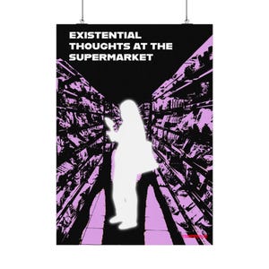 Konstig väggkonstposter, sarkastisk terapikonst för övertänkare, konceptuellt uttalandetryck, existentiella tankar i snabbköpet, tempesk bild 2