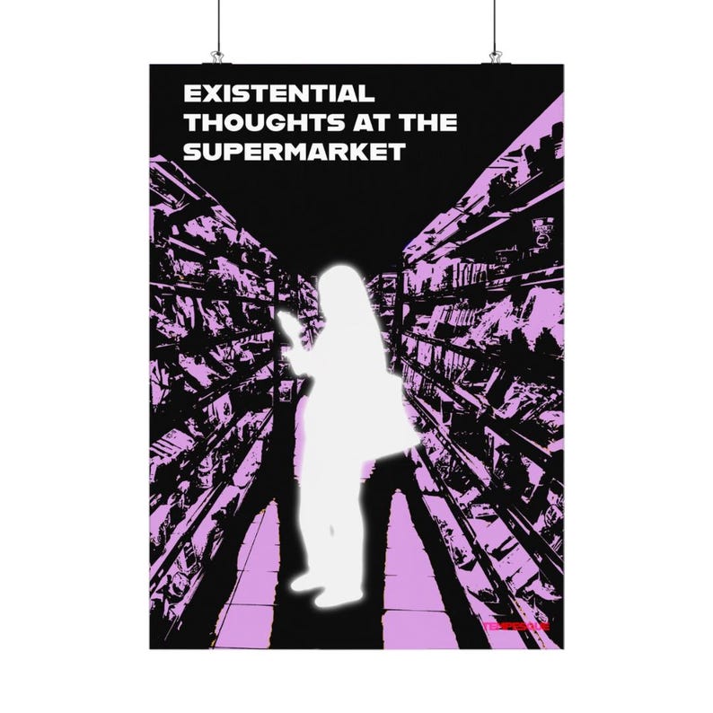 Konstig väggkonstposter, sarkastisk terapikonst för övertänkare, konceptuellt uttalandetryck, existentiella tankar i snabbköpet, tempesk bild 2