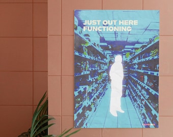 „Just Out Here Working“-Poster – Wandbild für die Generation Z, Illustration eines Supermarkts