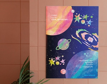 Póster «Tú eres el universo» - Arte digital cósmico para pared con planetas y estrellas, decoración espacial imprimible y colorida