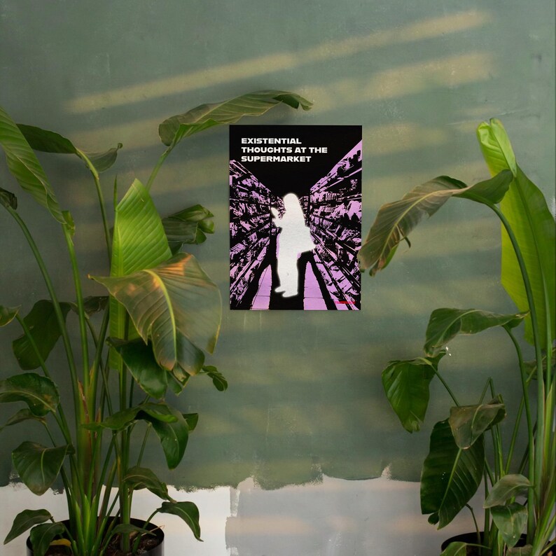 Konstig väggkonstposter, sarkastisk terapikonst för övertänkare, konceptuellt uttalandetryck, existentiella tankar i snabbköpet, tempesk bild 5