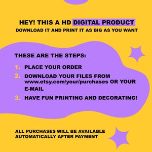 May include: A digital product advertisement on a yellow background with purple accents. The text reads "HEY! THIS A HD DIGITAL PRODUCT" and provides instructions for downloading and printing. The logo "TEMPESQUE" is at the top.
