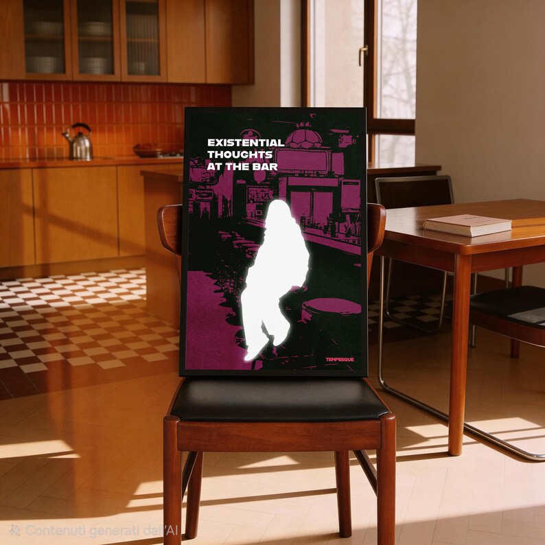 Vreemde muurposter, existentiële sarcastische poster, therapeutische muurdecoratie voor piekeraars, conceptuele statementkunst, barscèneprint, Tempesque afbeelding 8
