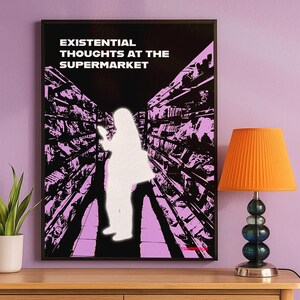 Konstig väggkonstposter, sarkastisk terapikonst för övertänkare, konceptuellt uttalandetryck, existentiella tankar i snabbköpet, tempesk bild 10
