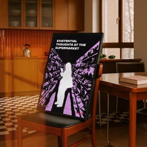 Konstig väggkonstposter, sarkastisk terapikonst för övertänkare, konceptuellt uttalandetryck, existentiella tankar i snabbköpet, tempesk bild 9