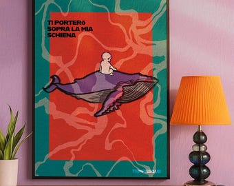 BALENA, Gazzelle Inspired Whale Digital Poster "I'll Carry You on My Back"- Printed Wall Art, Baby on Whale, Italian music instant download