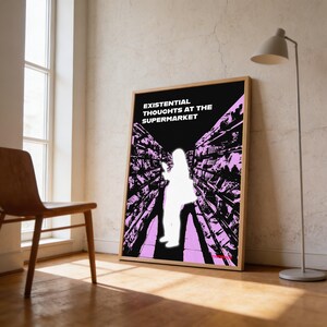 Konstig väggkonstposter, sarkastisk terapikonst för övertänkare, konceptuellt uttalandetryck, existentiella tankar i snabbköpet, tempesk bild 4