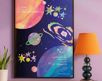 Póster «Tú eres el universo» – Arte digital cósmico para pared con planetas y estrellas, decoración espacial imprimible y colorida