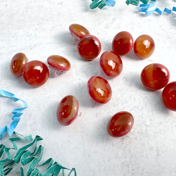 Orange Fused Glass Buttons, Round with Shank, one-half inch (12mm) diameter, orange melange