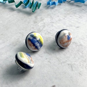 Many Colors Fused Glass Buttons, Round with Shank, one-half inch 12mm diameter, blue, peach yellow, green image 2