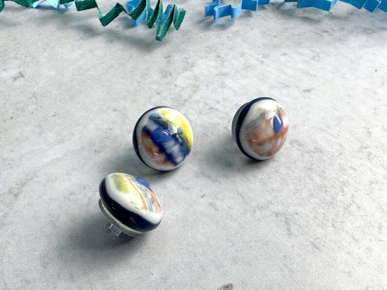 Many Colors Fused Glass Buttons, Round with Shank, one-half inch 12mm diameter, blue, peach yellow, green image 2