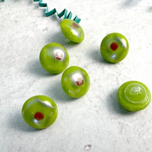 Chartreuse Fused Glass Buttons, Round with Shank, five-eigths inch 15mm diameter, Spring Green with Cherry Red image 2