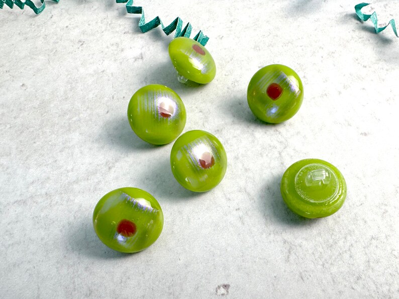 Chartreuse Fused Glass Buttons, Round with Shank, five-eigths inch 15mm diameter, Spring Green with Cherry Red image 2