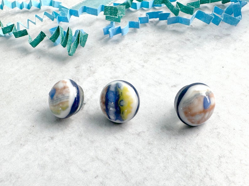 Many Colors Fused Glass Buttons, Round with Shank, one-half inch 12mm diameter, blue, peach yellow, green image 1