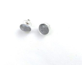 Fused Glass Earrings in Misty Gray, post earrings of fused glass for pierced ears, half inch (15mm) round, one pair