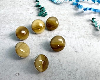 Brown Fused Glass Buttons, Round with Shank, five-eighths inch (15mm) diameter, Brown Marbled, coffee and cream