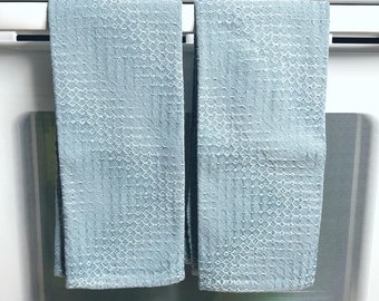 Handwoven dish towel, 100% cotton, Light Teal and blue, machine wash & dry, one towel