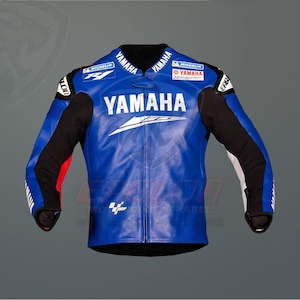 Professional Yamaha Racing Jacket, Custom Safety Blue Biker Jacket with Protection, Genuine Cowhide Leather Jacket Men