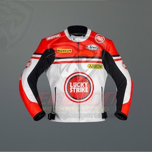 Handmade Lucky Strike Motorbike Leather Jacket - Custom Made Motorcycle Racing Biker Leather Jacket - chaqueta de cuero de motoe