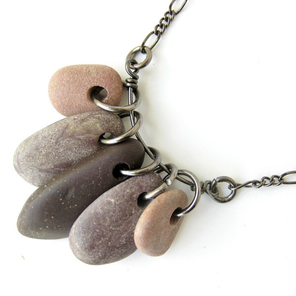River rocks necklace - natural stone jewelry - Rock Collection, Purple Symmetry